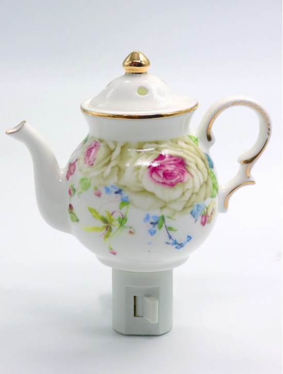 Porcelain Floral Teapot Night Light With Gift Box